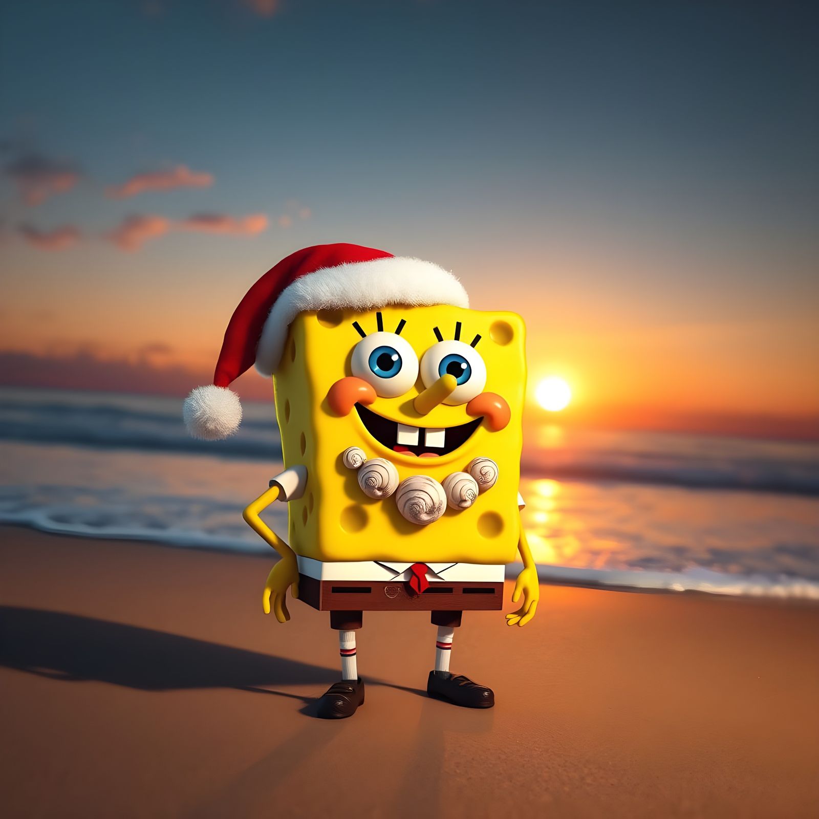 Surreal Beachside God in Festive Attire, with Intricate Deta...
