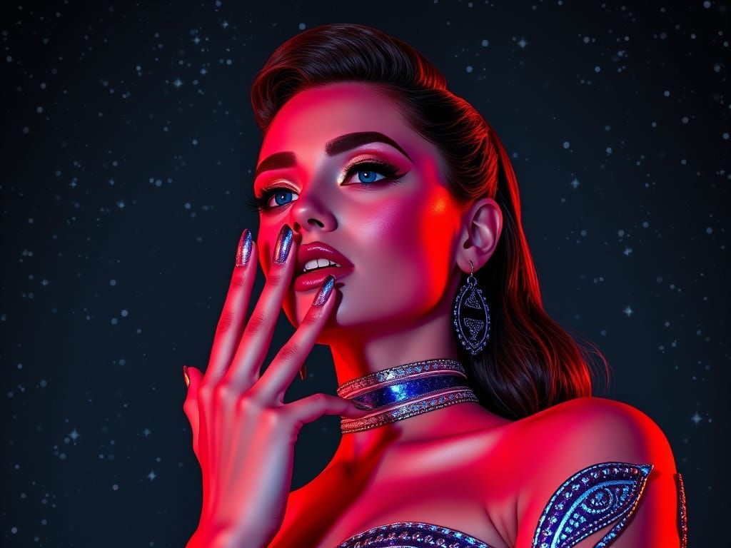 Galaxy Chrome Nails in Neon Futuristic Style