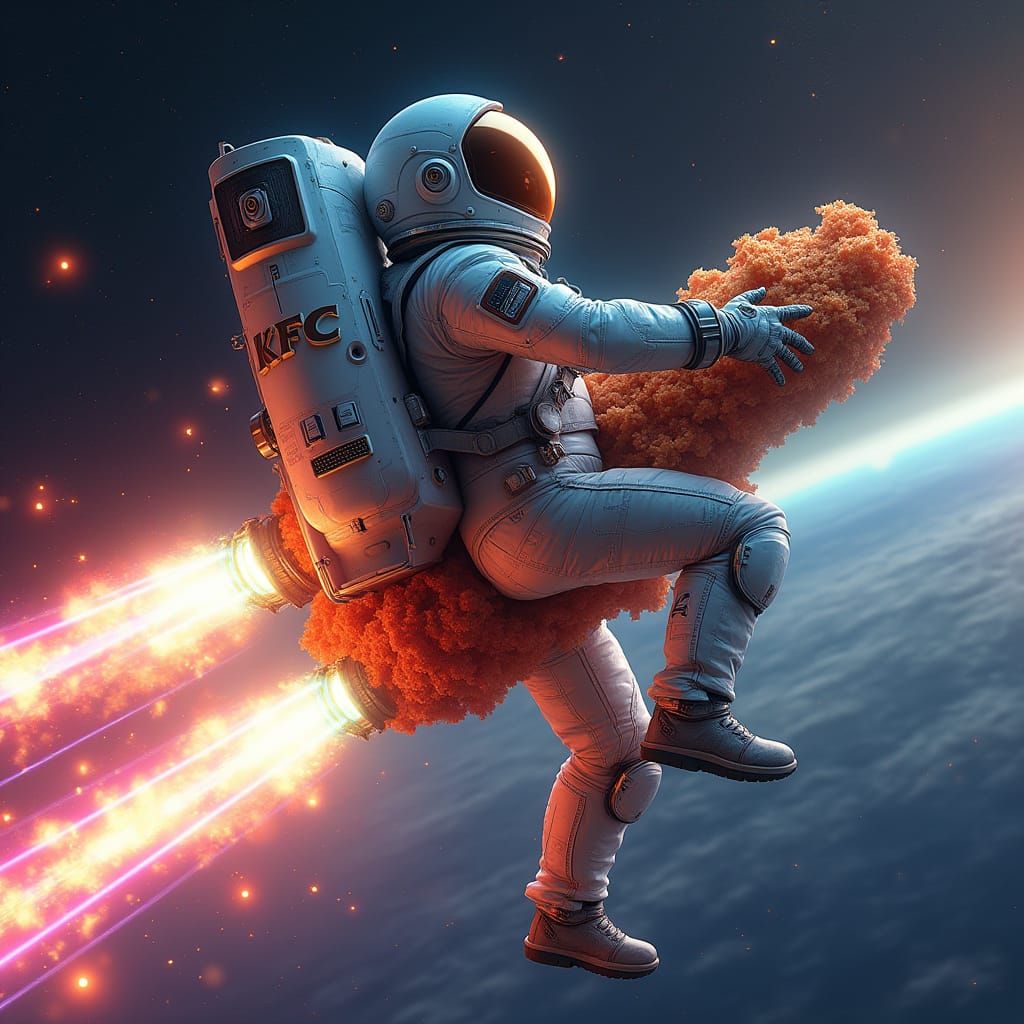 Cosmic Fried Chicken Odyssey in Futuristic Spacesuit