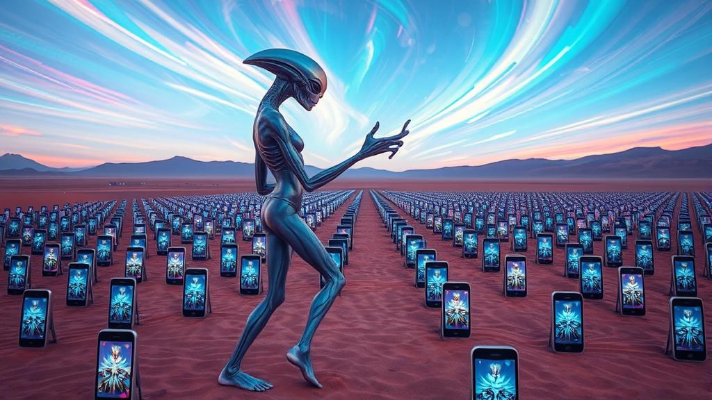 Alien Fitness Class in Surreal Desert Landscape