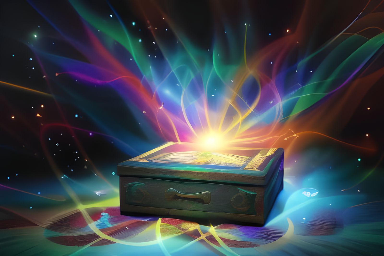 Magical Box Emitting Sparks in Dark Fantasy Style