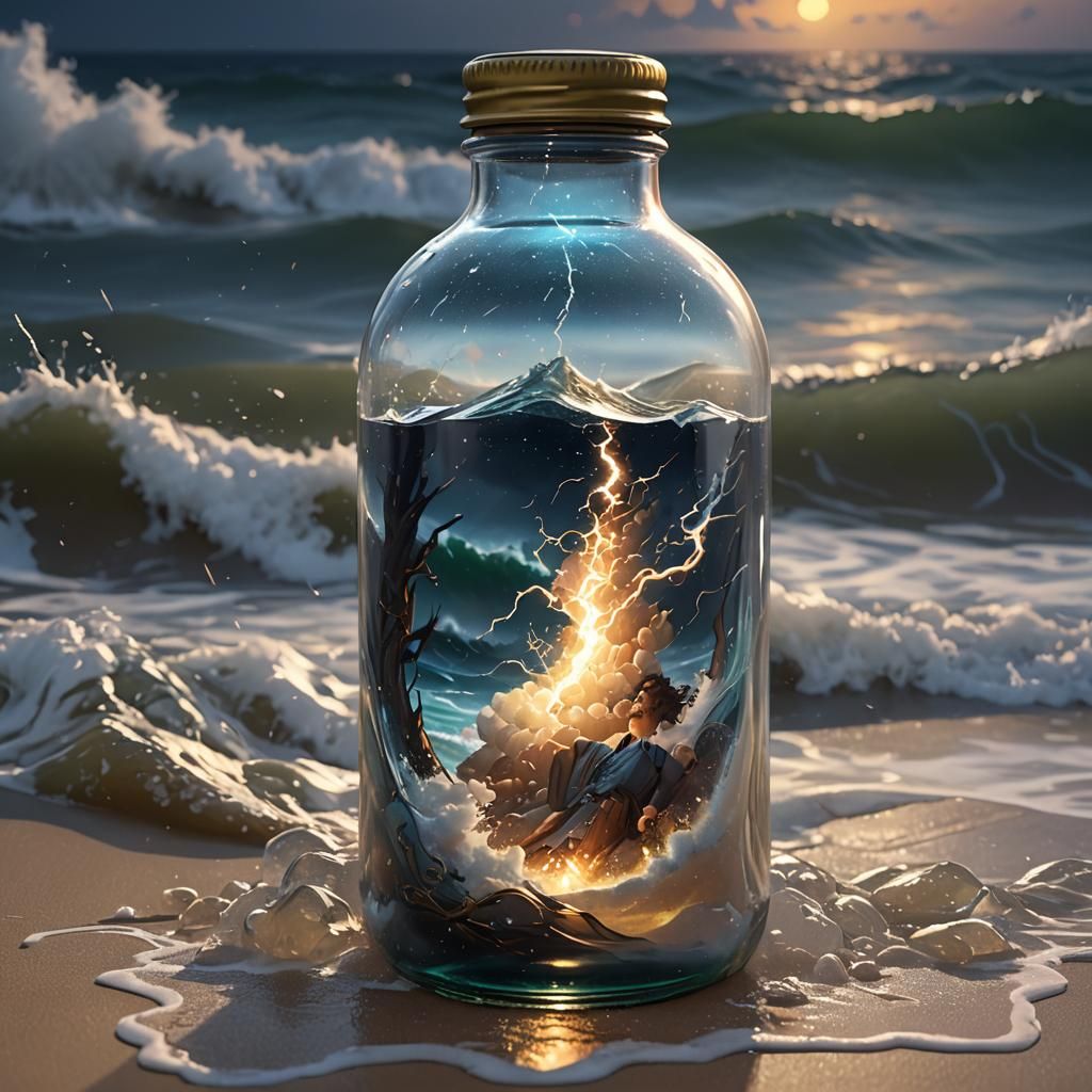 Storm in a Bottle: Hyperdetailed Night Beach Scene