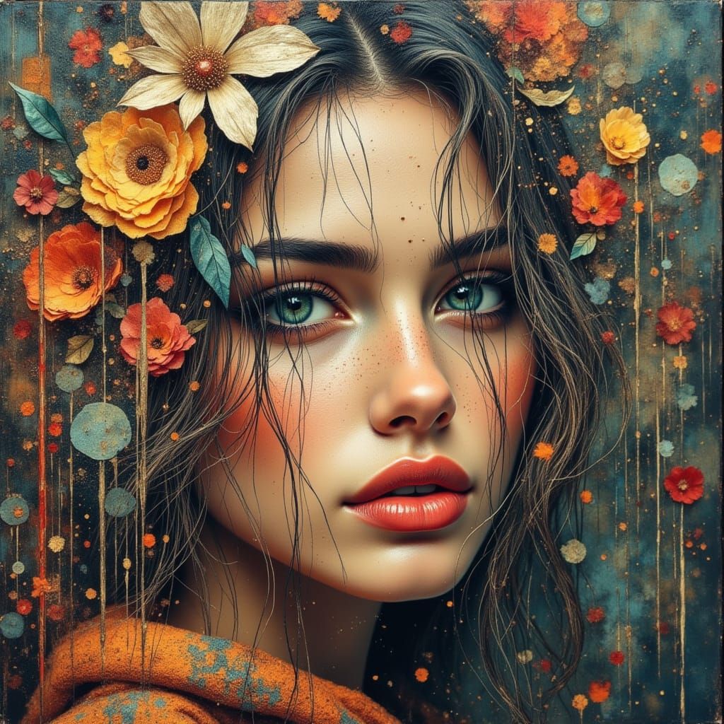 Ethereal Woman in Dreamlike, Textured Oil Painting