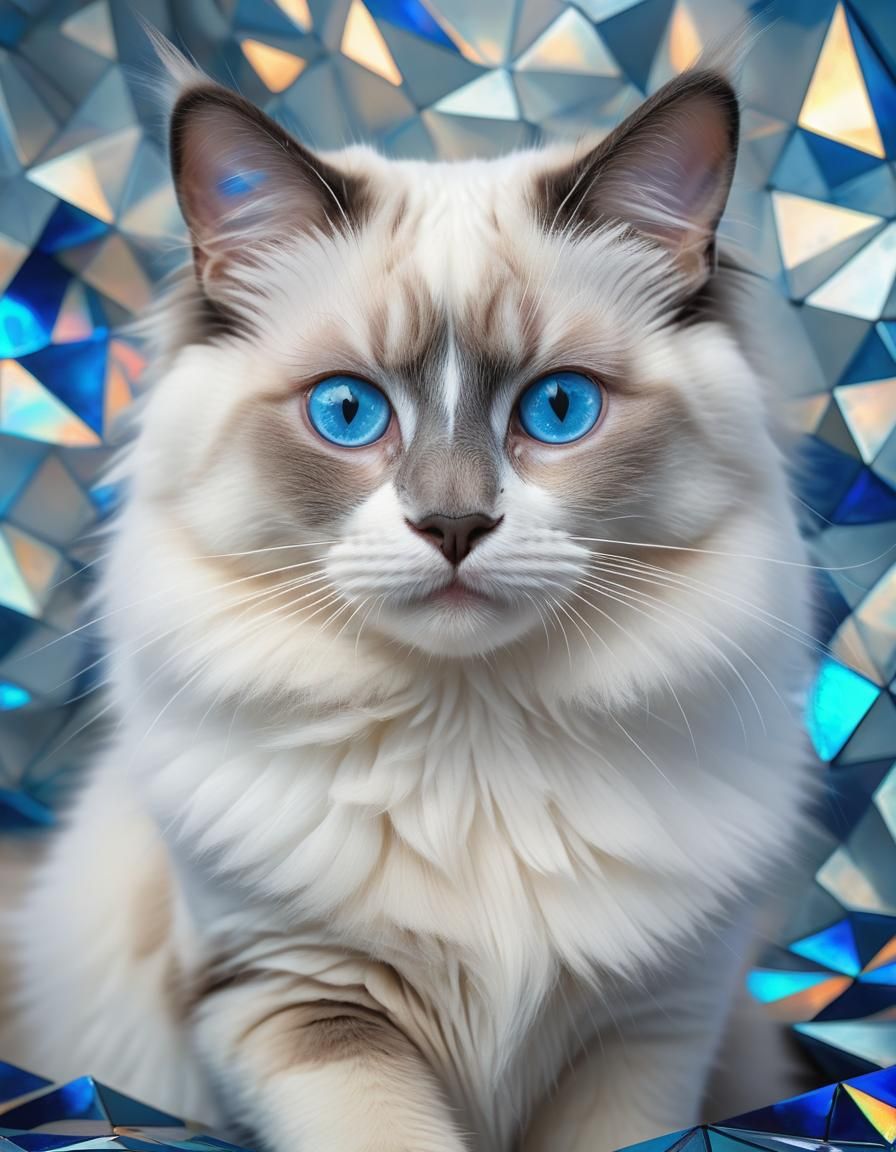 Ragdoll cat with blue eyes & bicolor markings.