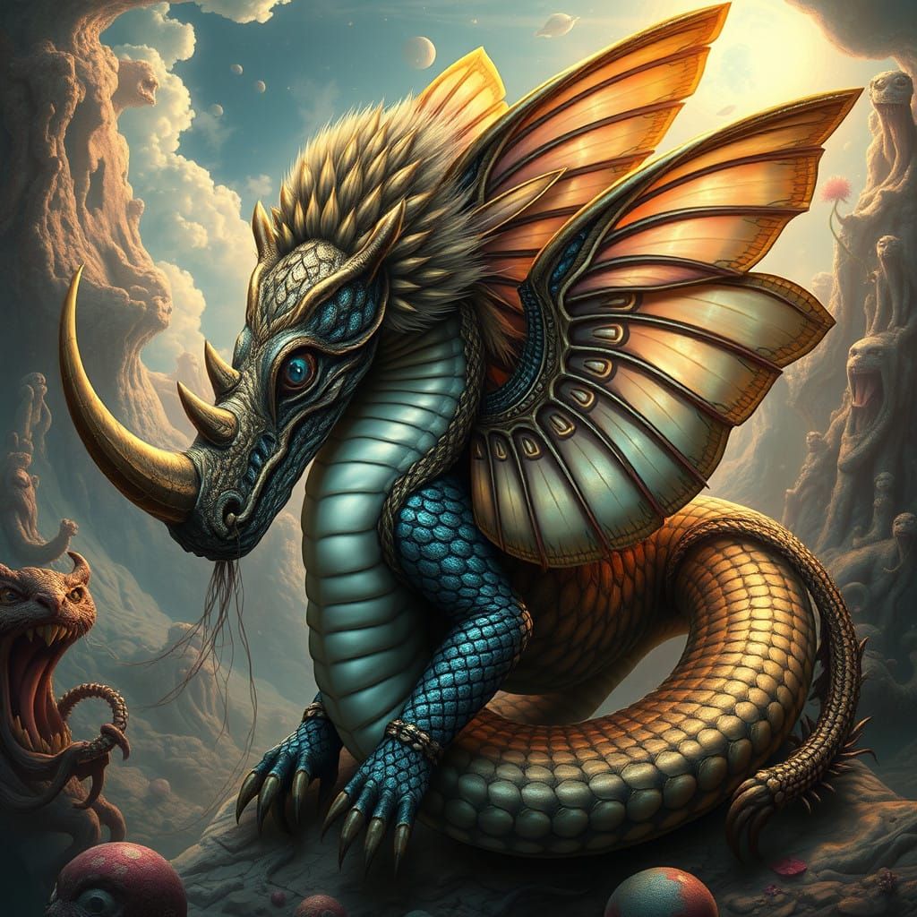 Dreamlike Creature Emerges in a Surreal Landscape