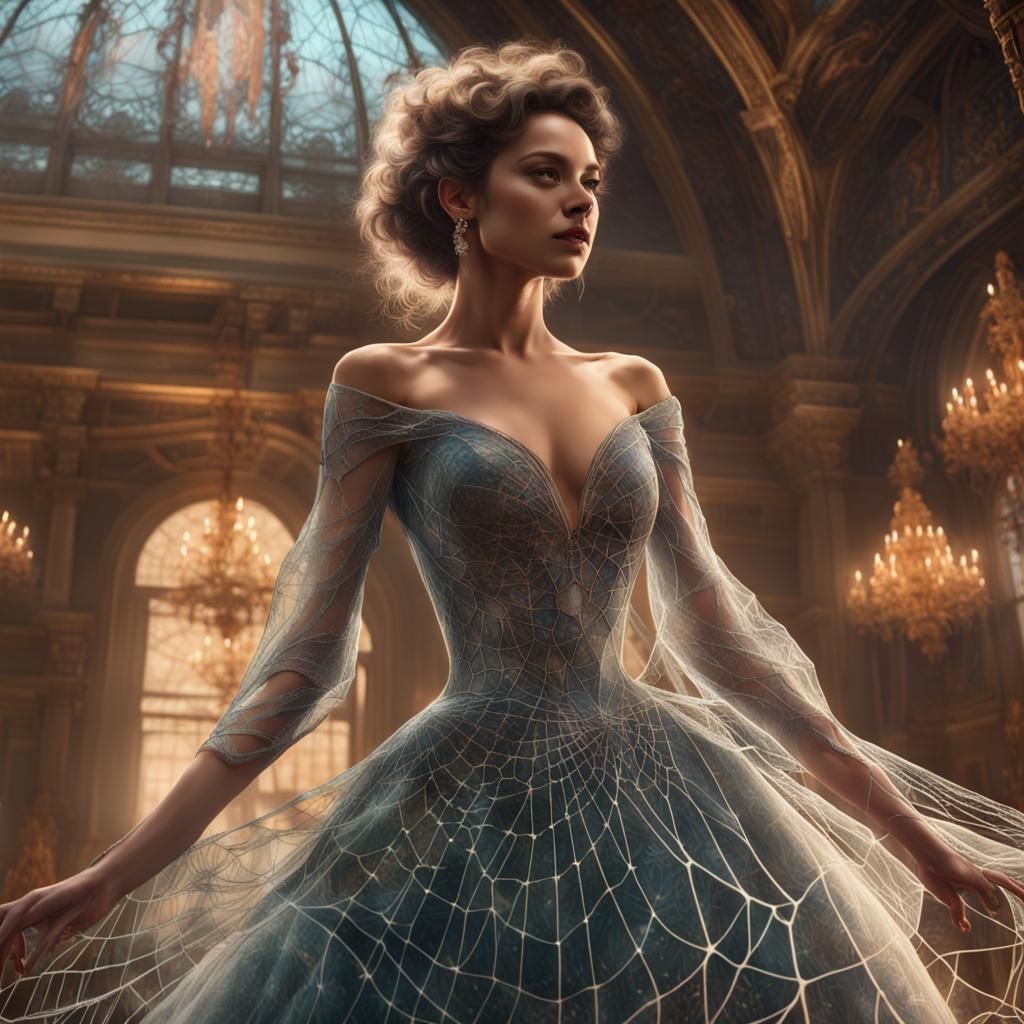 Spiderweb Gown Portrait in Digital Art Style