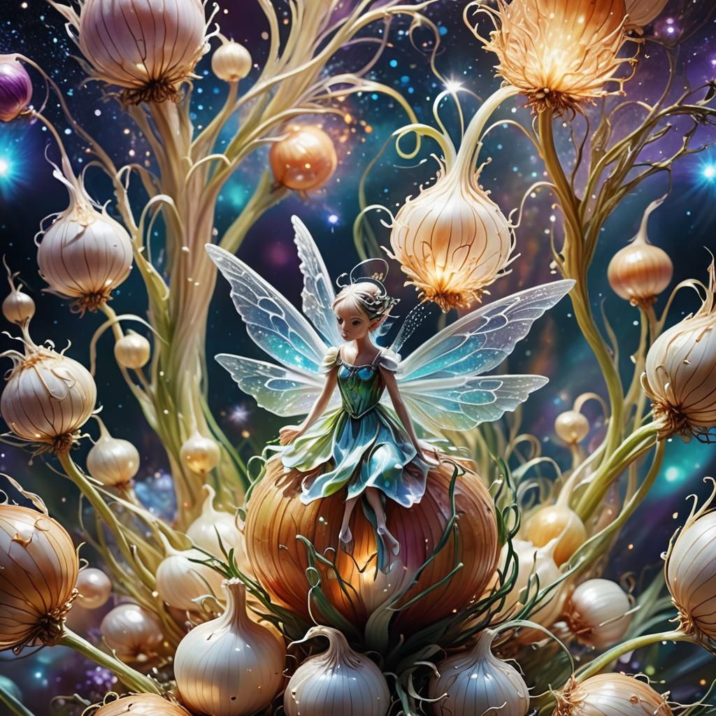 Surreal Fairy Emerges from Onion, Astral Illustration