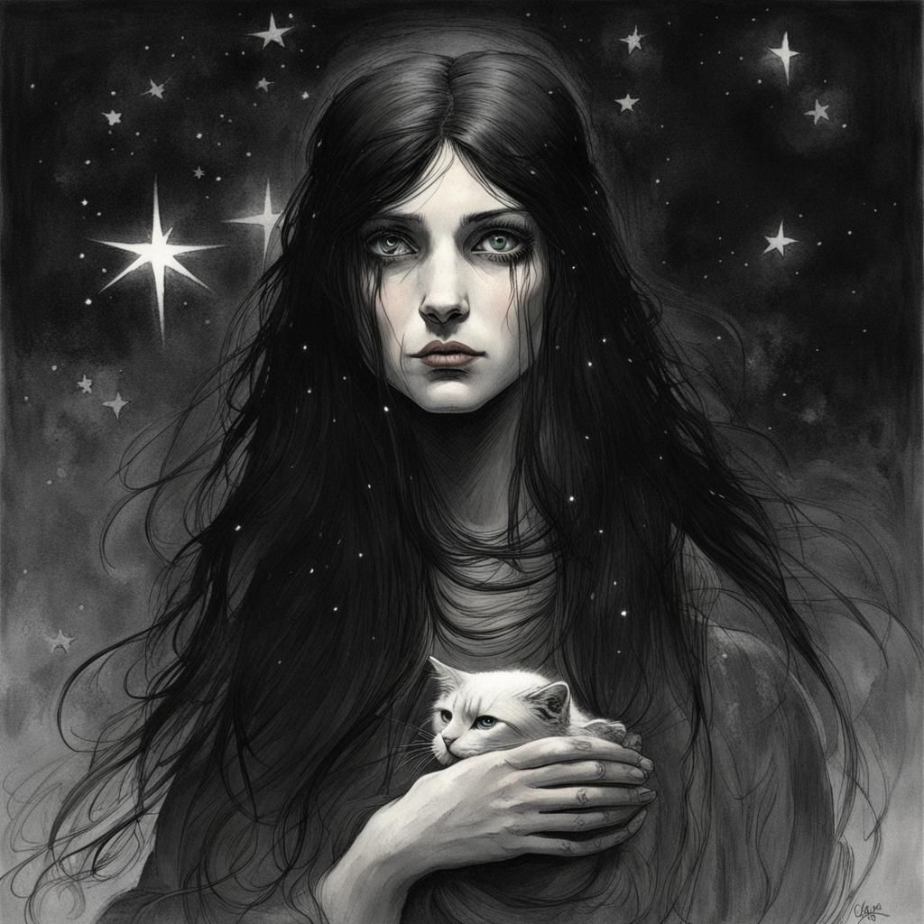 Eerie Cat-like Woman with Starry Eyes