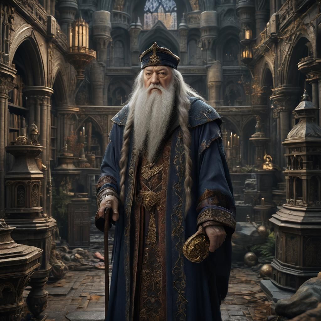 Detailed Matte Painting of Dumbledore in Deep Color