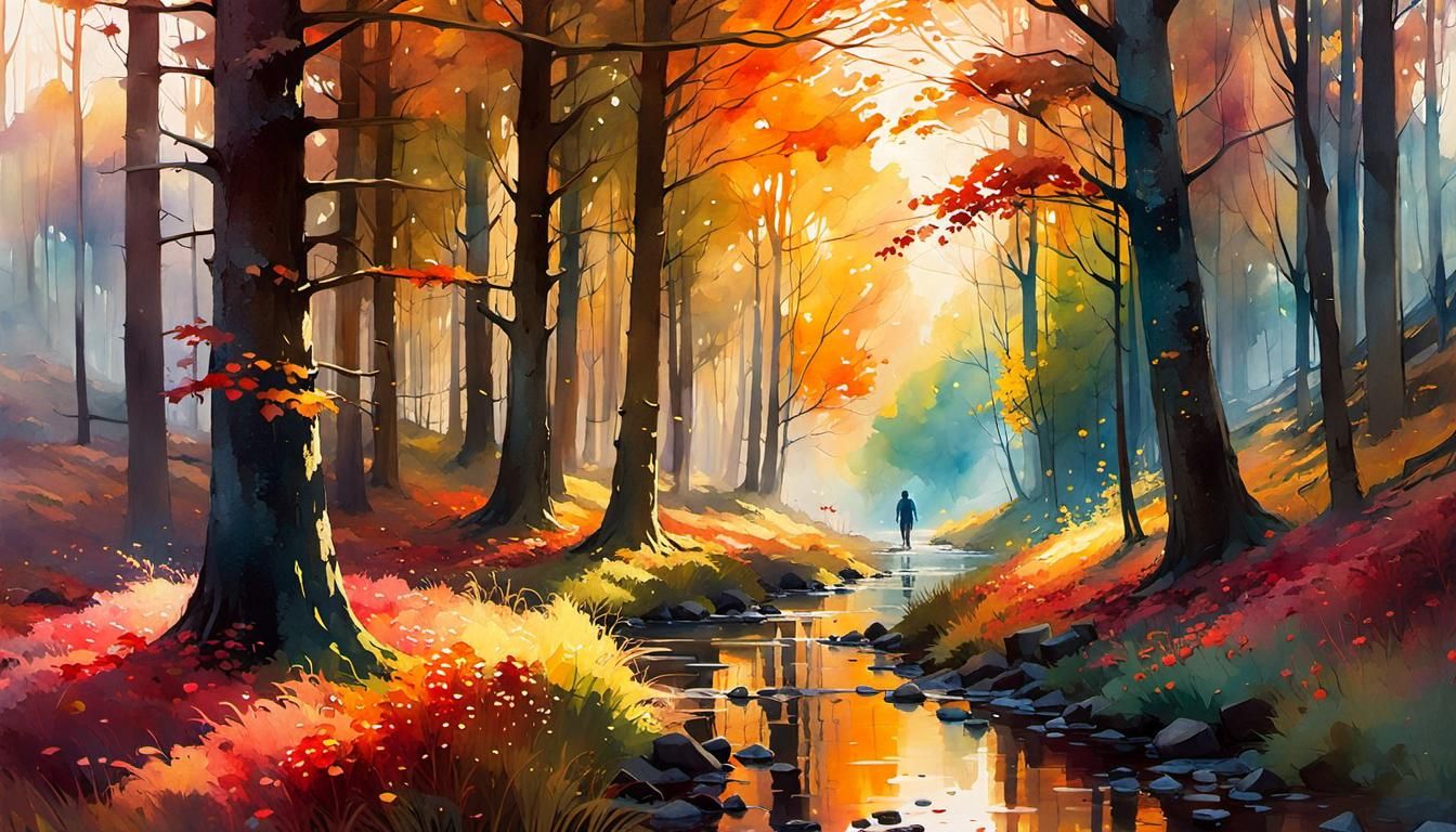 Enchanted Autumn Forest in Watercolor Style