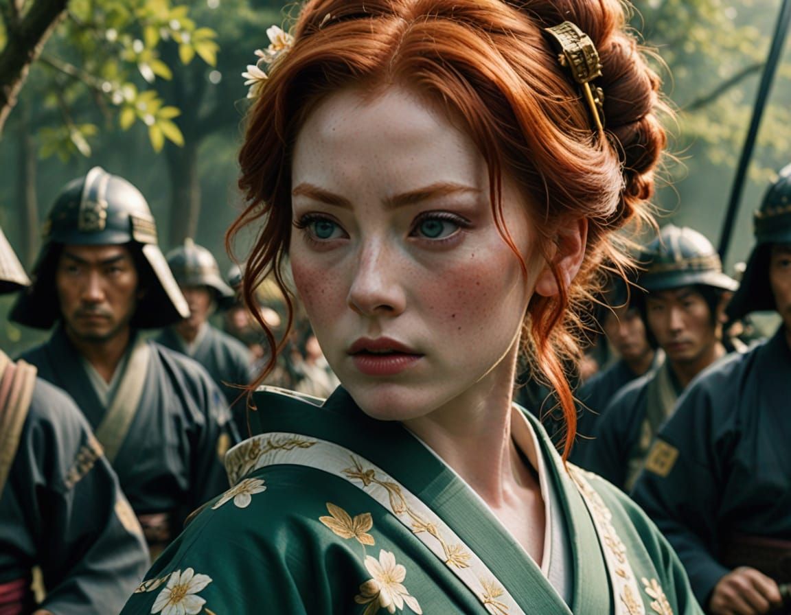 Epic Cinematic Portrait of a Warrior in Traditional Japanese...