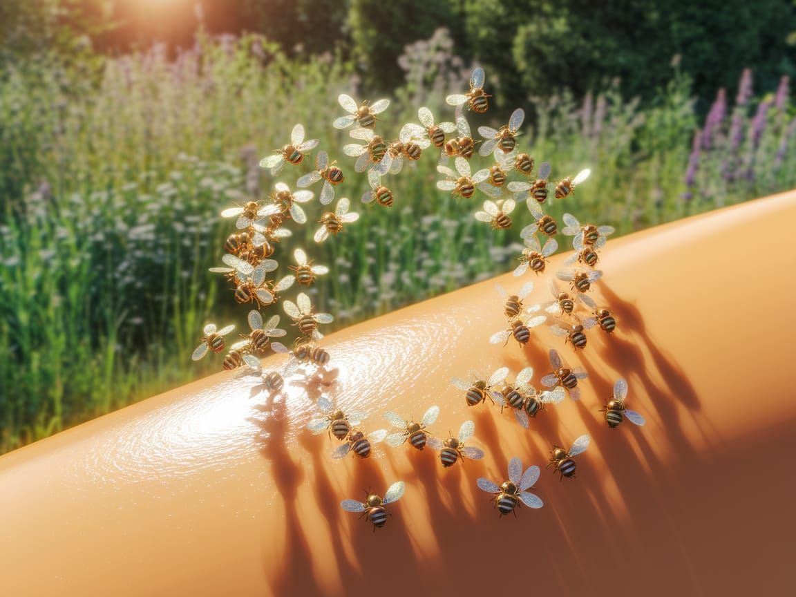 Golden Harmony: Bees in a Lush Garden