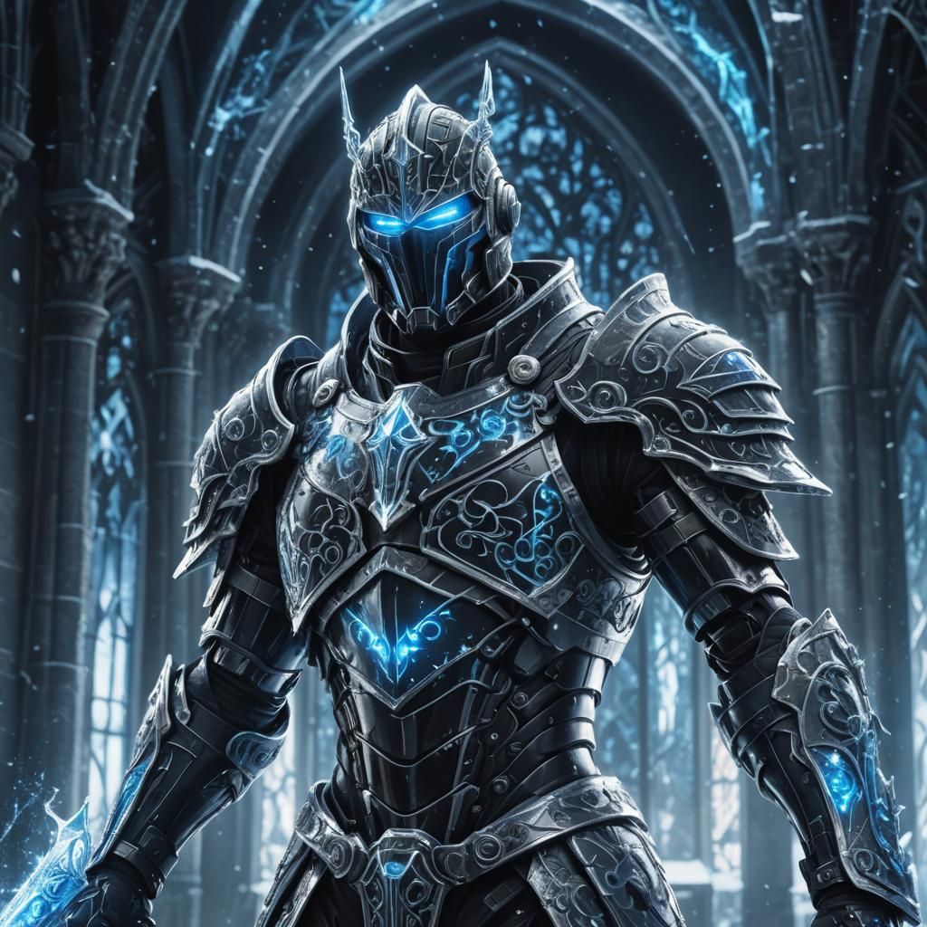 Cyborg Gothic Knight Uses Ice Magic in Anime Style
