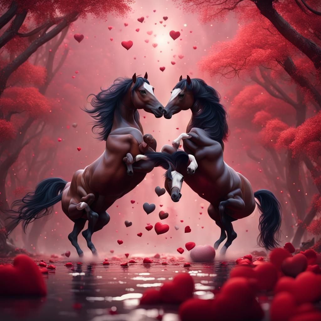 Stallion Horses Fall in Love: Valentine's Day Fantasy
