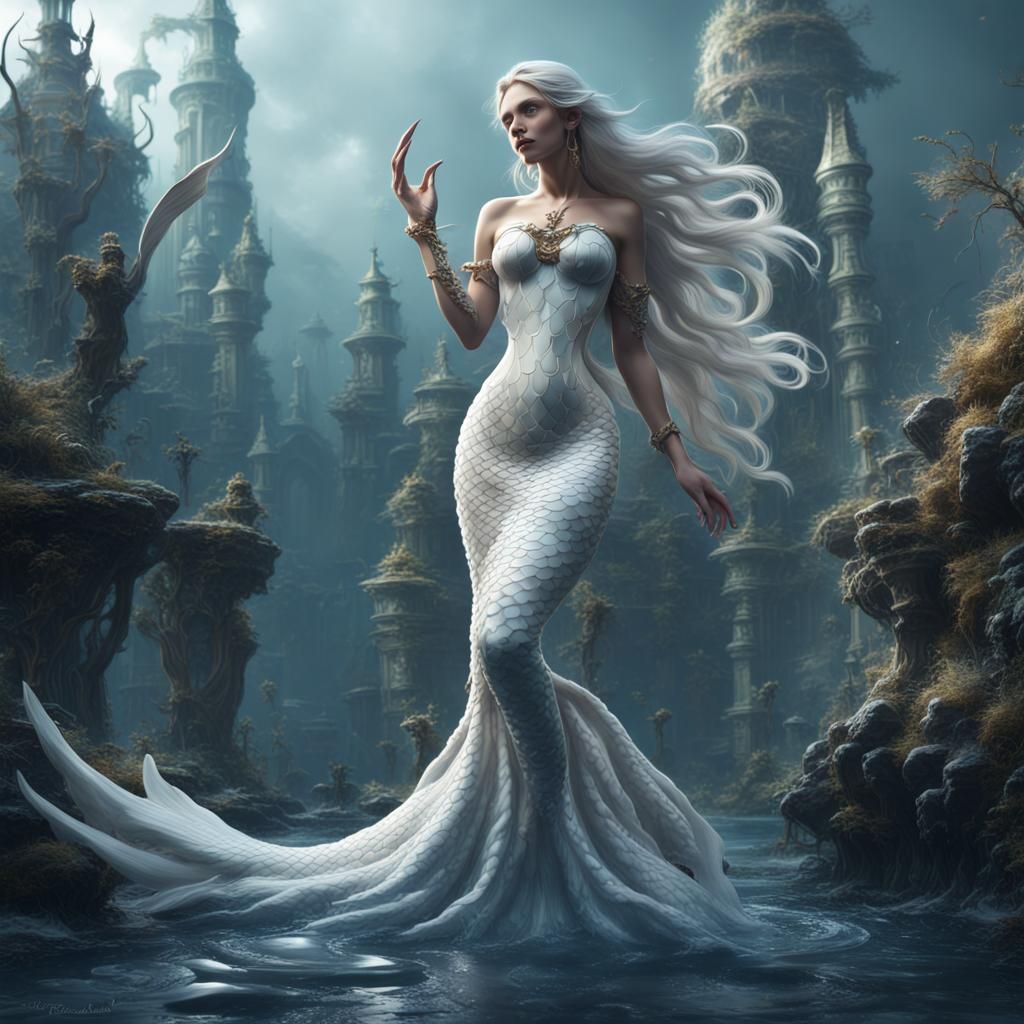White Mermaid Fantasy Concept Art