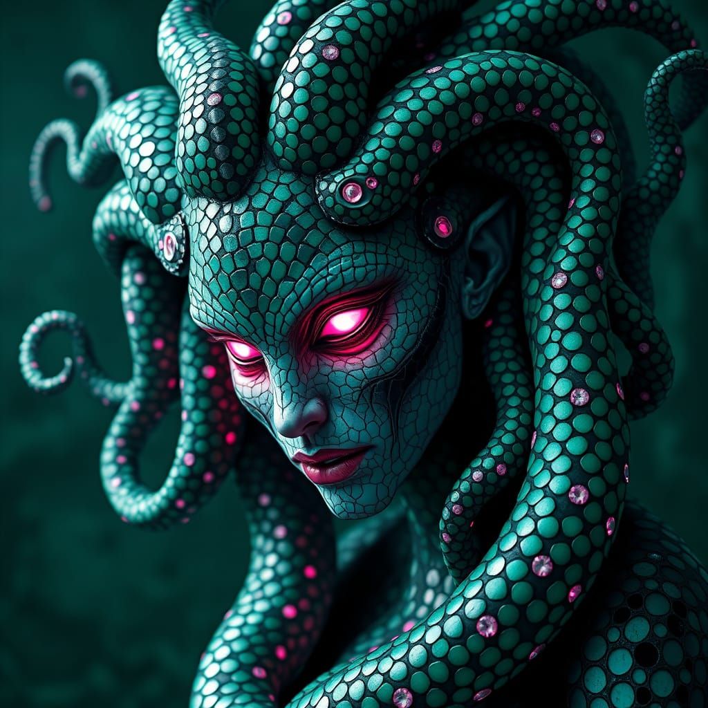 Majestic Vampire Medusa in Dark Green Mosaic