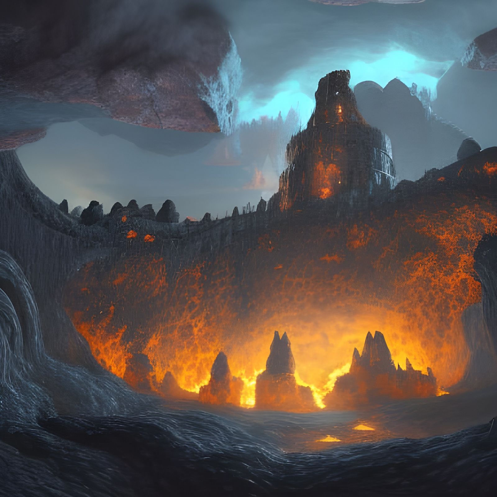 Ancient Lava Fortress: High Fantasy Concept Art