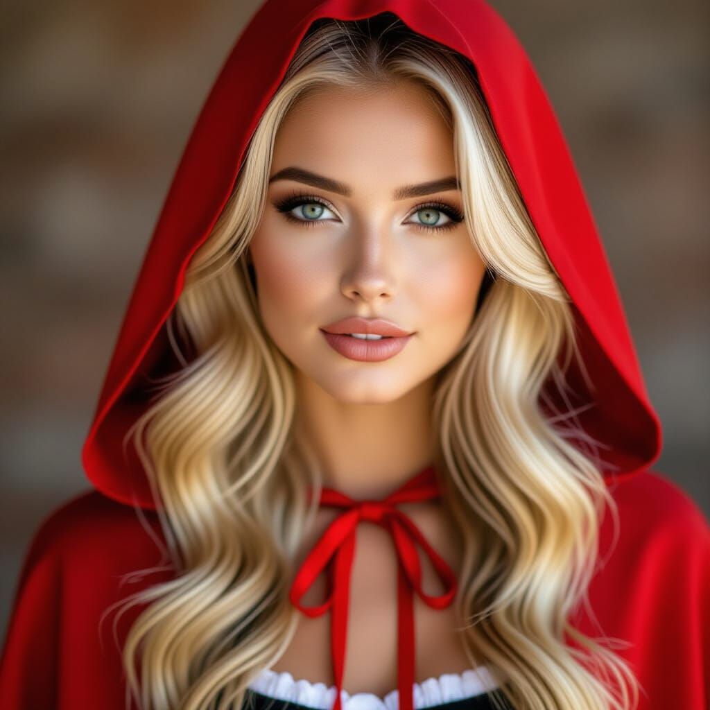 Pretty Woman in Red Riding Hood Halloween Costume
