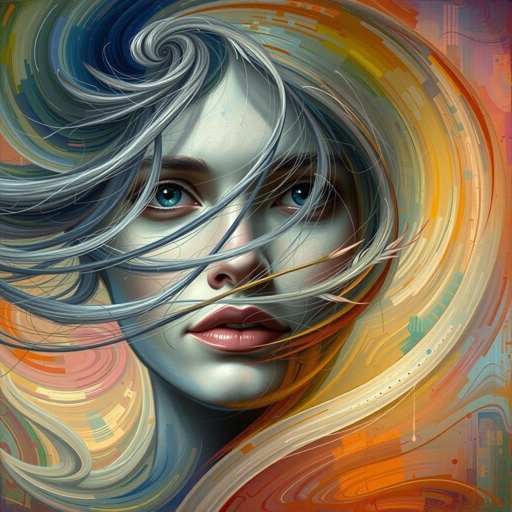 Hyper-Realistic Portrait in Swirling Colors