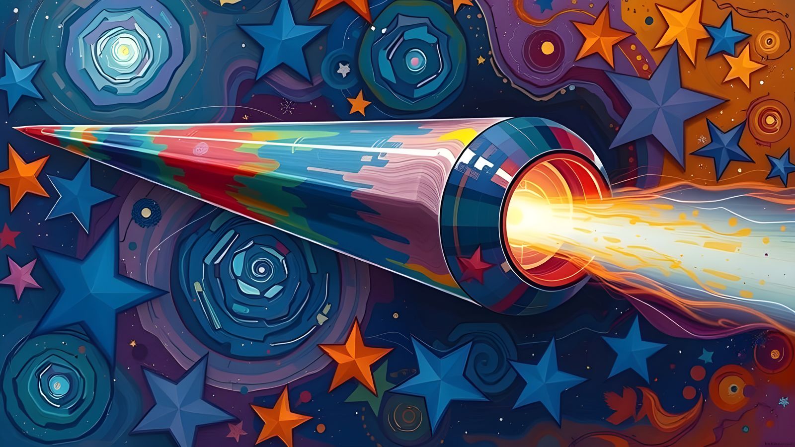 Metallic Cylinder Soaring Through Kandinsky Cosmos