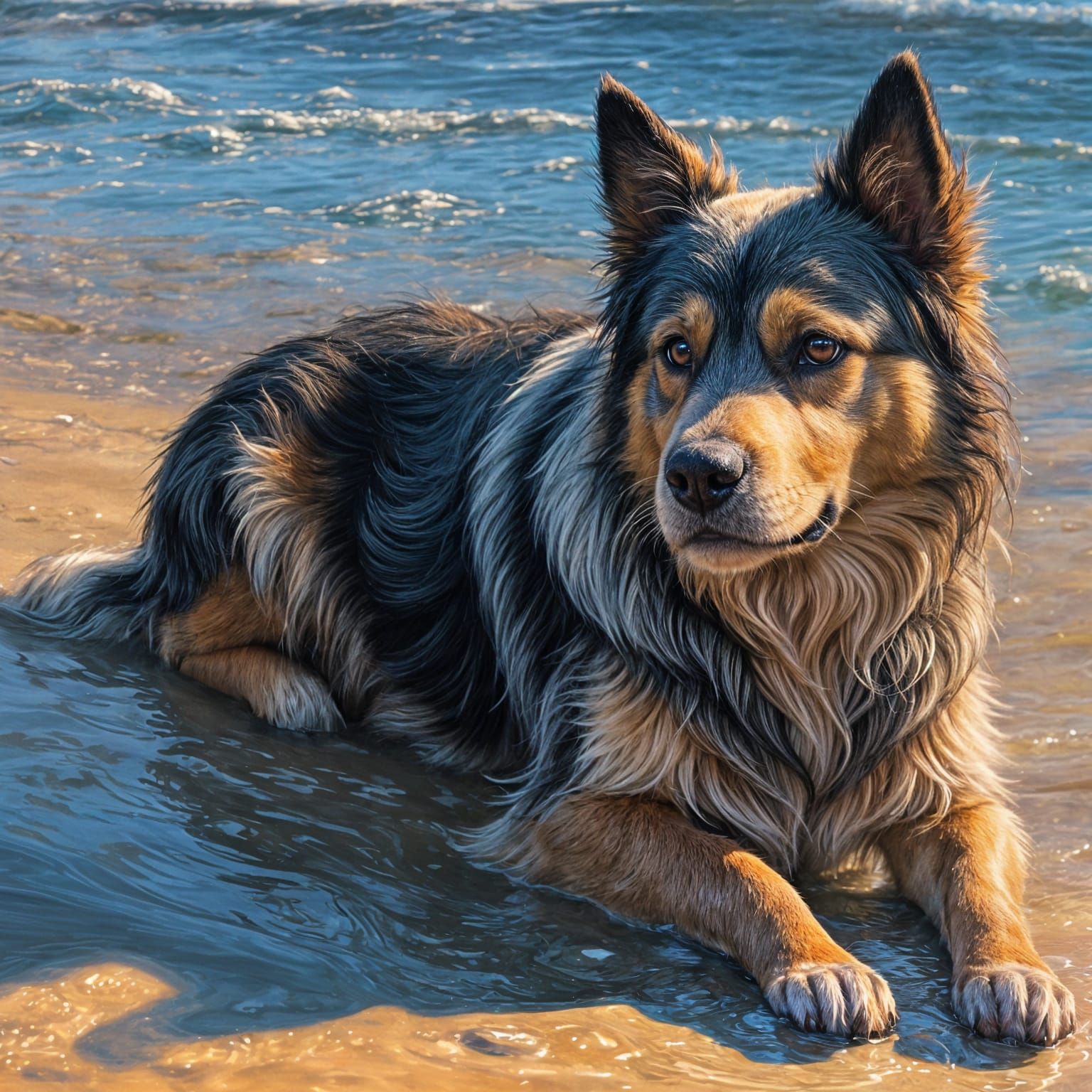Charming Water Dog Beach Oil Painting