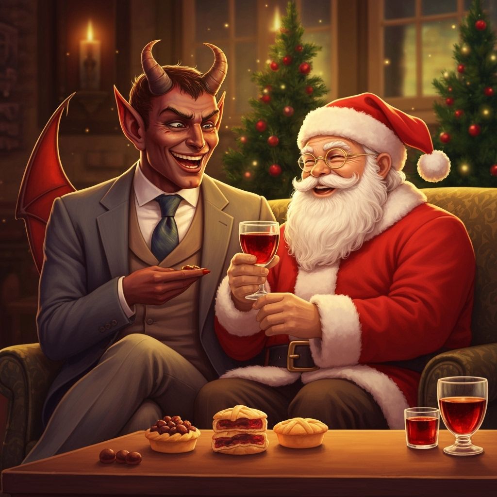 Santa and the Devil Share Christmas Sherry