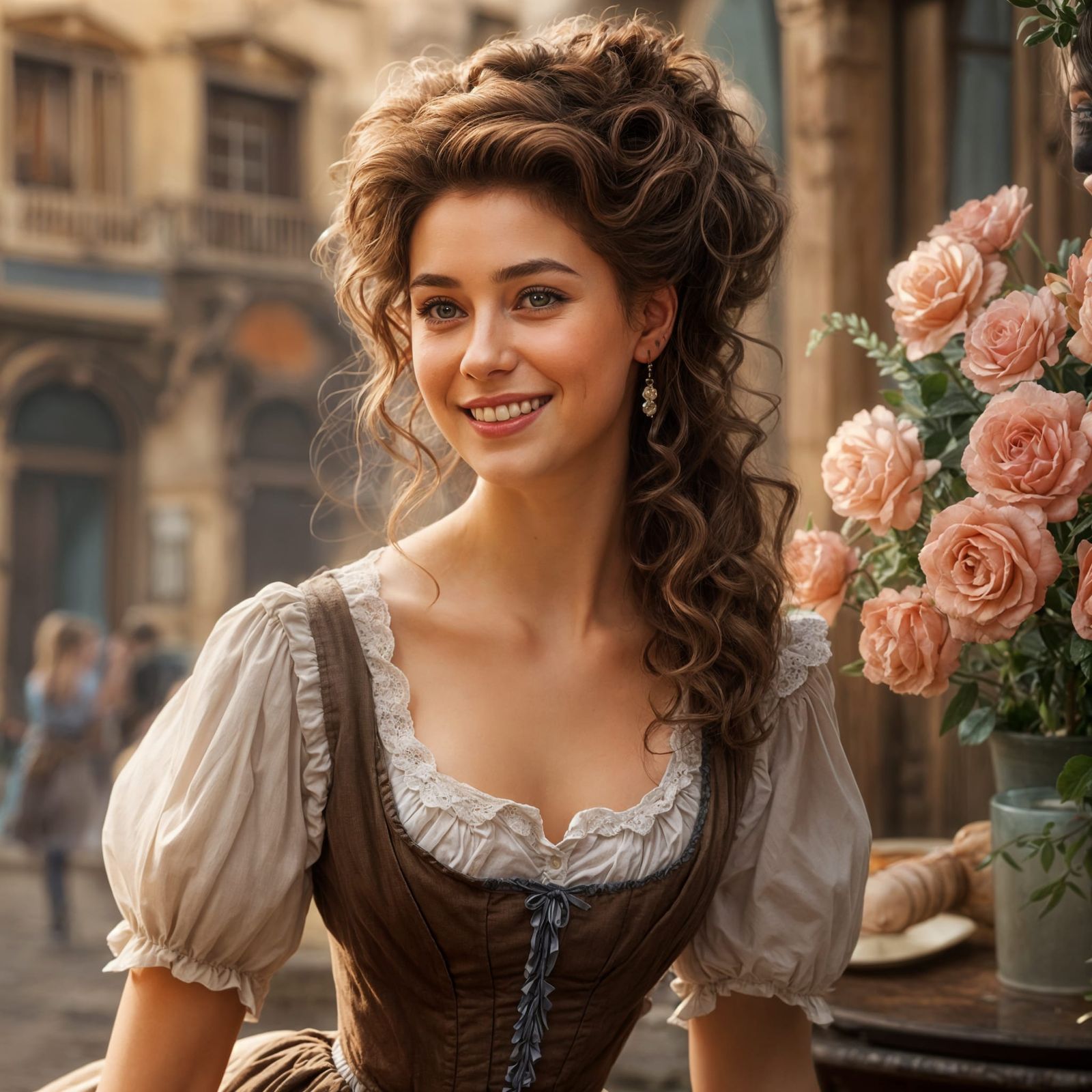 Beautiful happy French lady in a little town