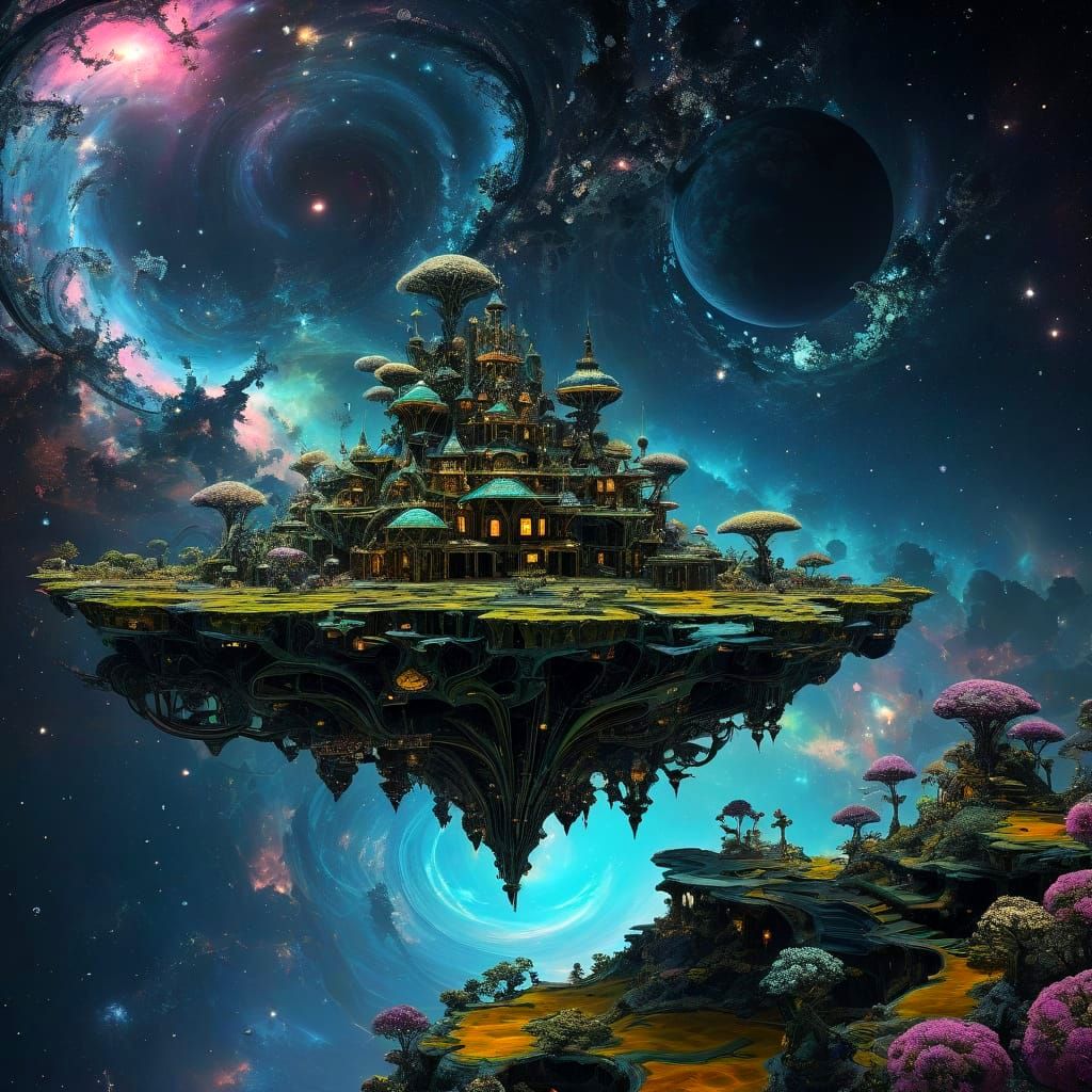 Alien Organic Architecture on Floating Island in Cosmic Expa...