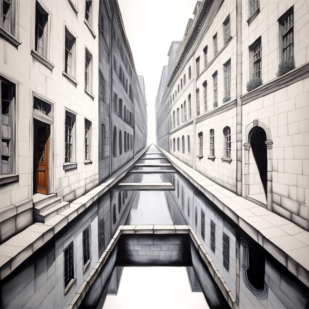 Standing on a narrow ledge or bridge