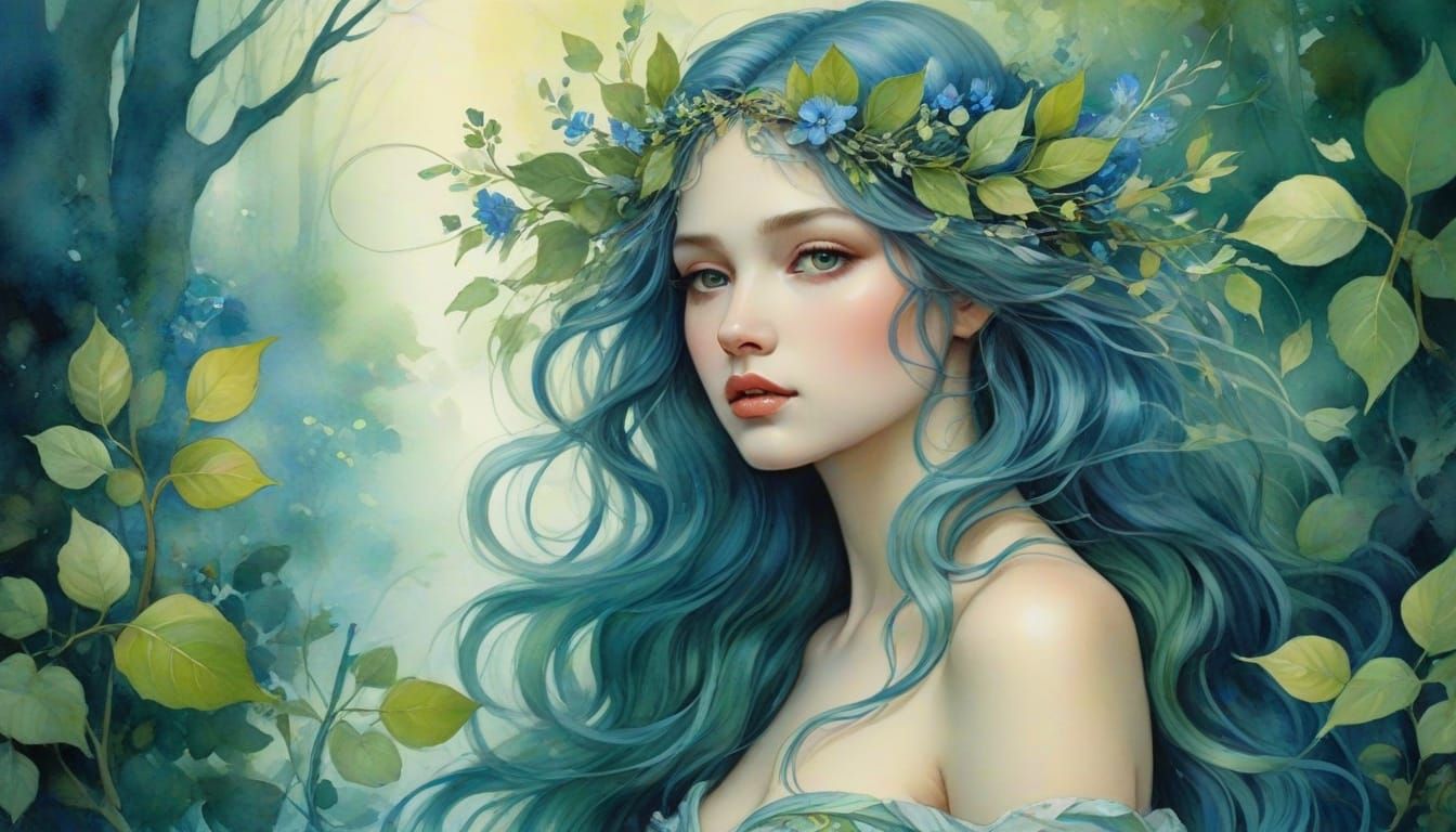 Sensual Nymph in Whimsical Watercolor