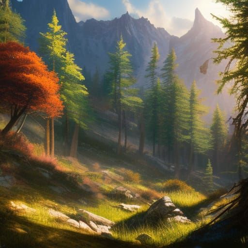 Colorful Gothic Valley Meadow in Spring Sunlight