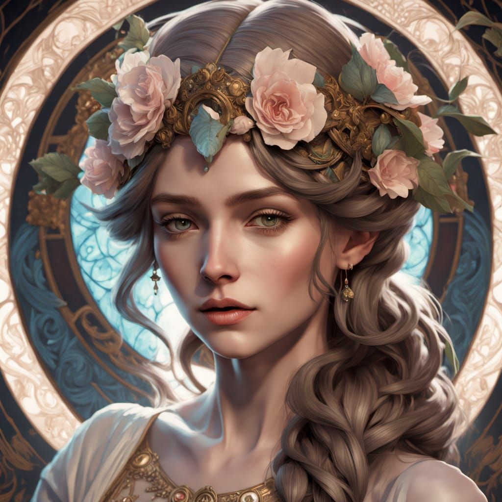 Art Deco Portrait with Double Helix Patterns