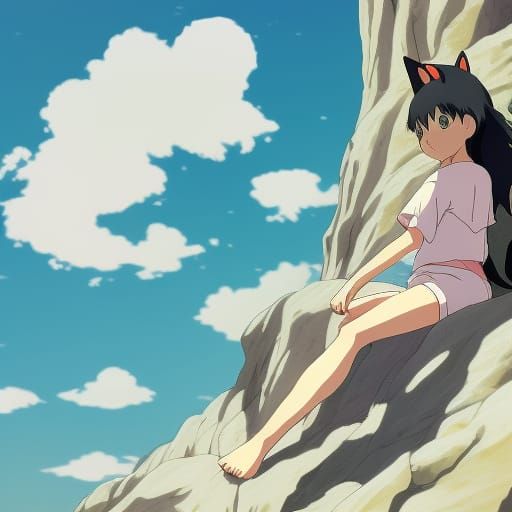 Anime Catgirls Playing: Studio Ghibli Style