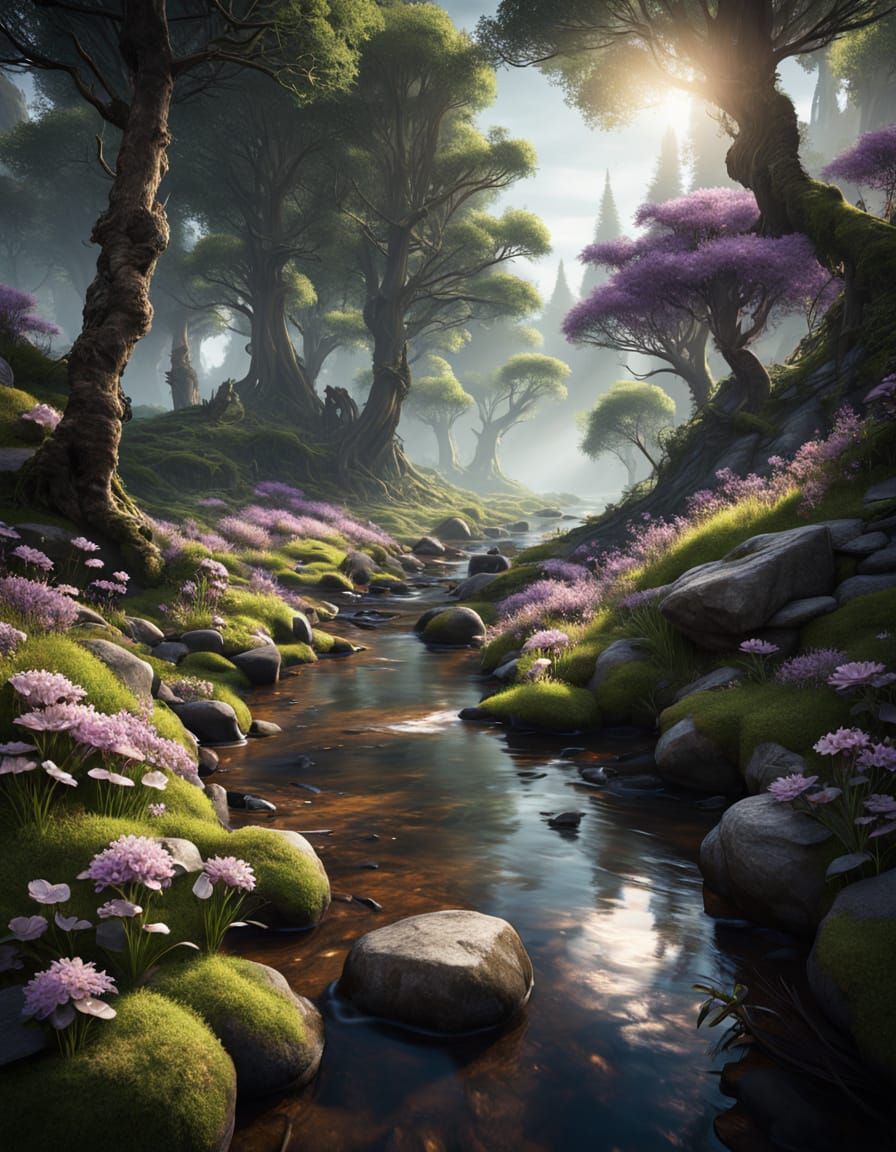 Gnomes Stroll in Enchanted Forest: Hyper-Realistic Digital A...