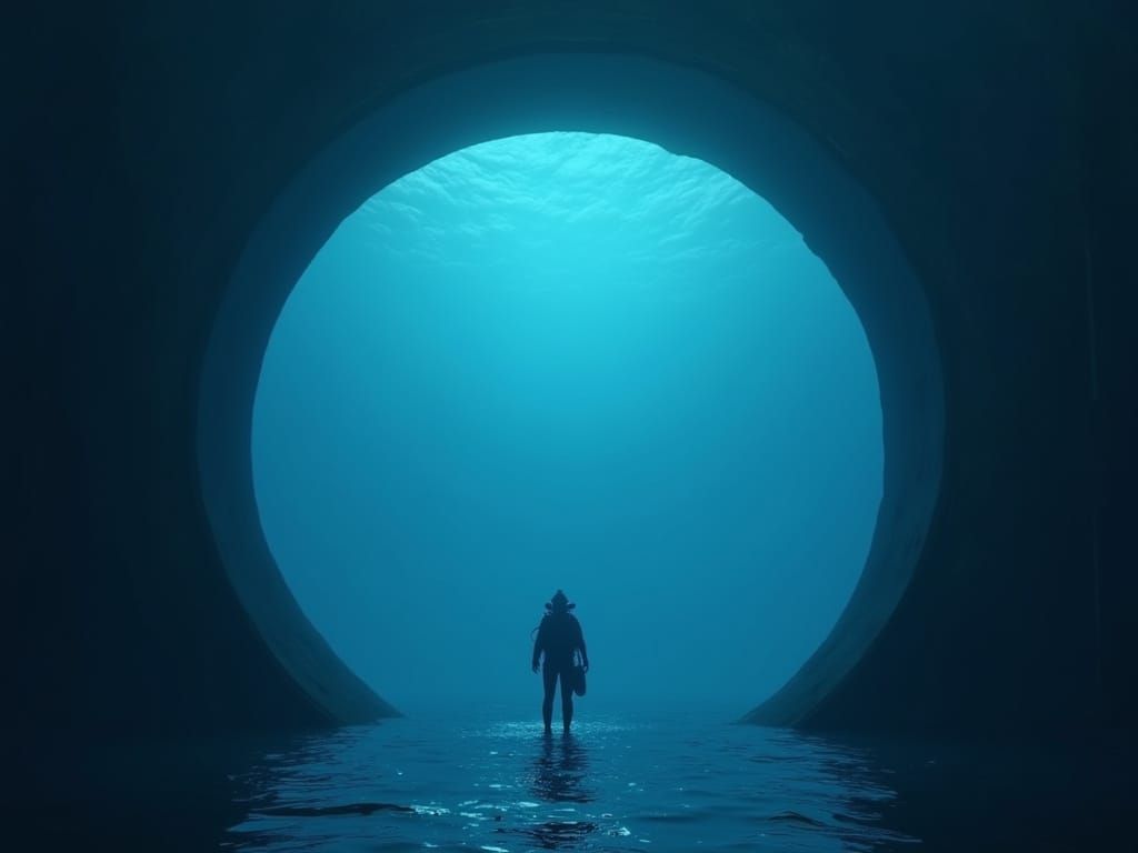 Mysterious Blue Portal in Dark Ocean Depths