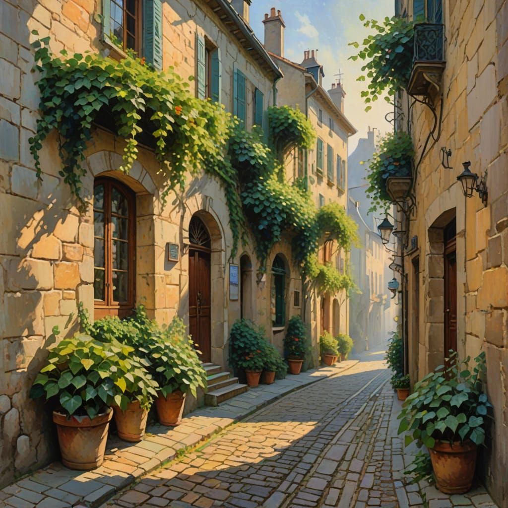 Impressionist French Street Scene with Golden Light