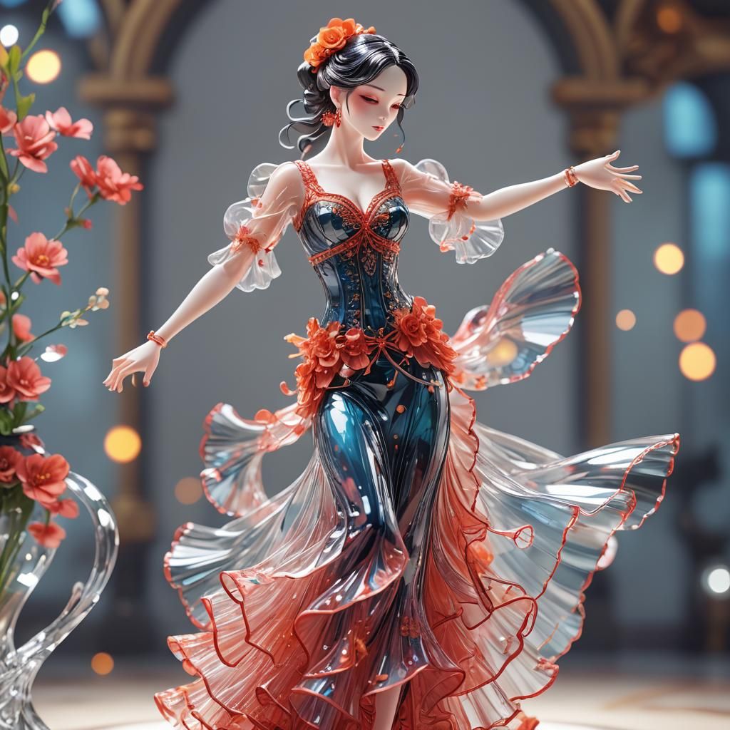 Anime Flamenco Dancer Glass Figurine in 3D