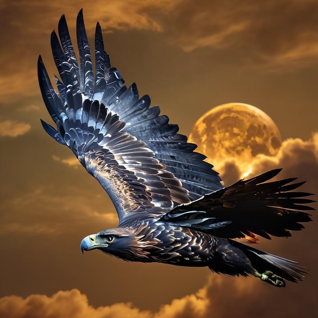 Bioluminescent Wedgetail Eagle Silhouette at Sunset