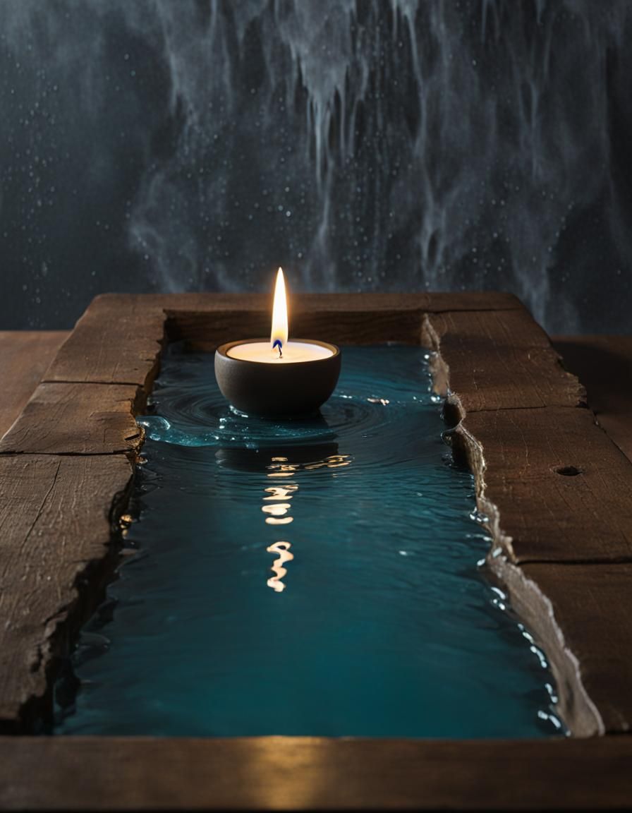 Candles with Water Flames on Ancient Table