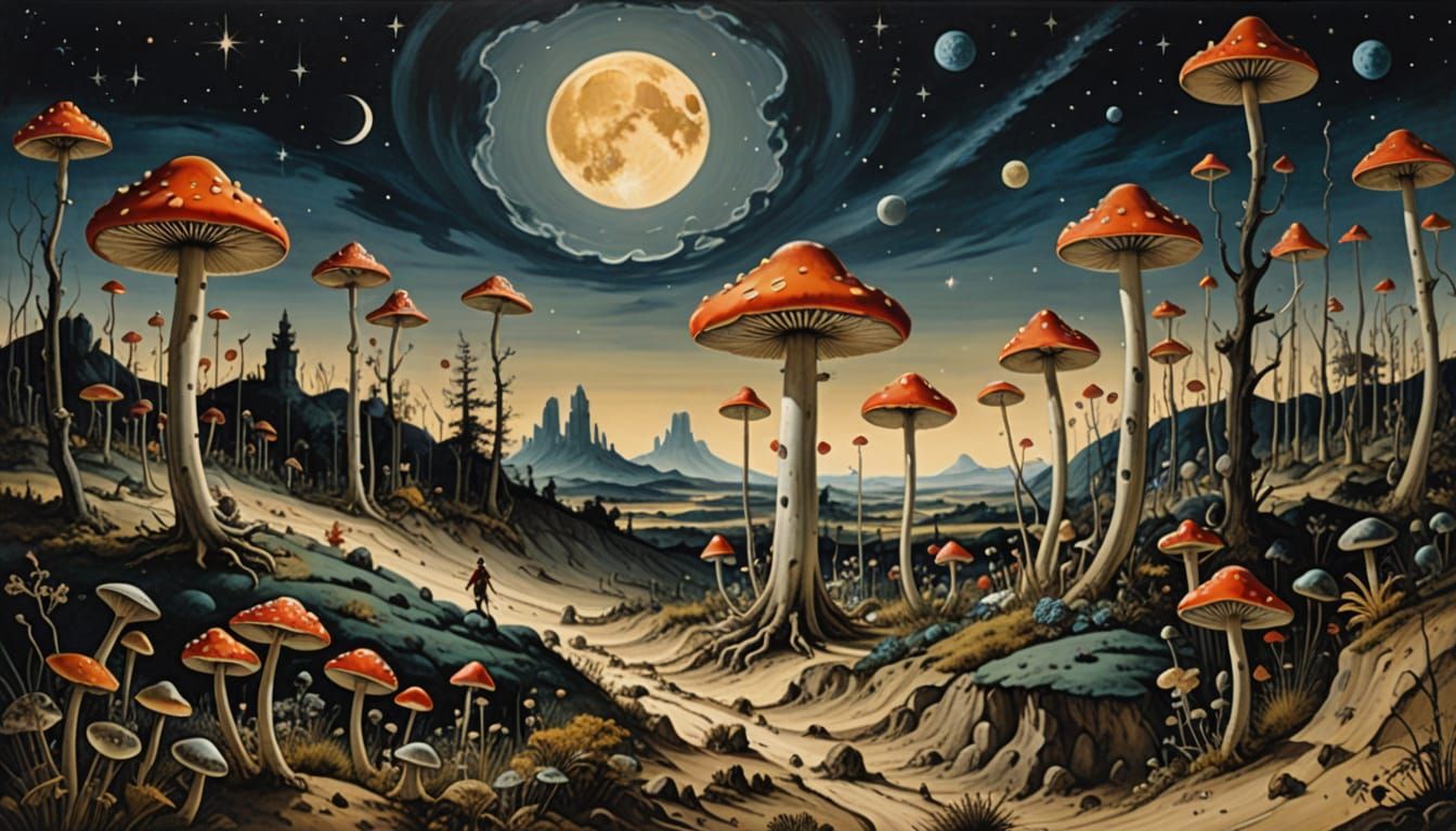 Surrealist Masterpiece: Toadstools Block the Sun in Lunar La...
