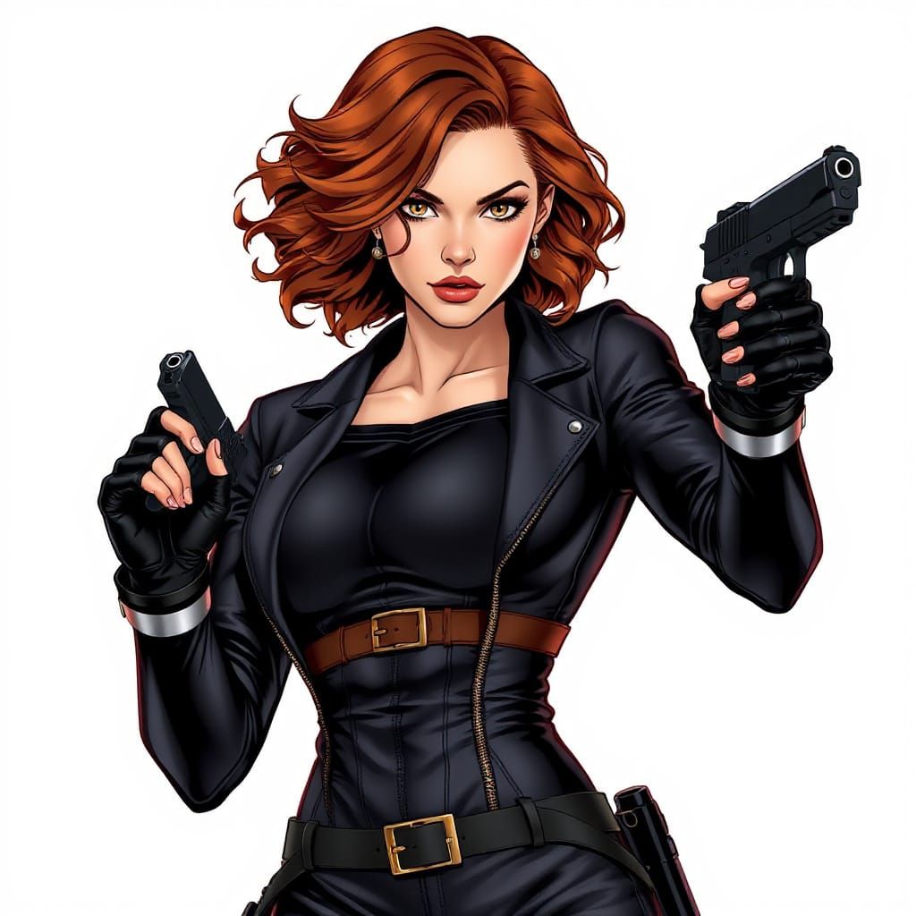 Cyberpunk-Inspired Black Widow in Action Pose