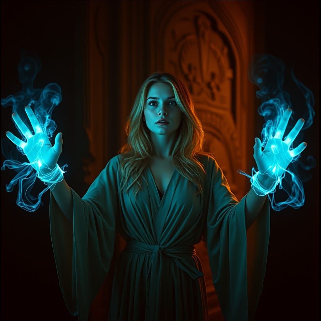 Mysterious Woman with Psychic Powers in Dark Forest