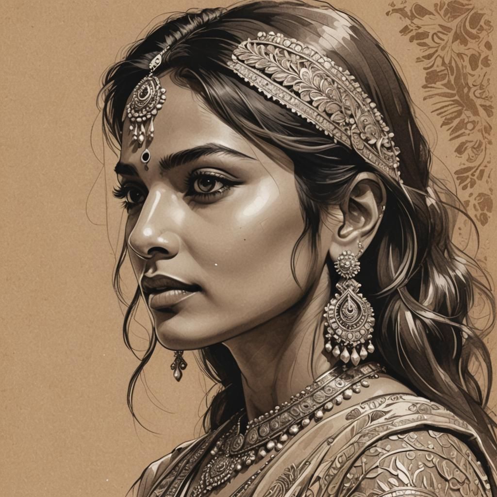 Bollywood Actress Sketch with Warm Tonal Range