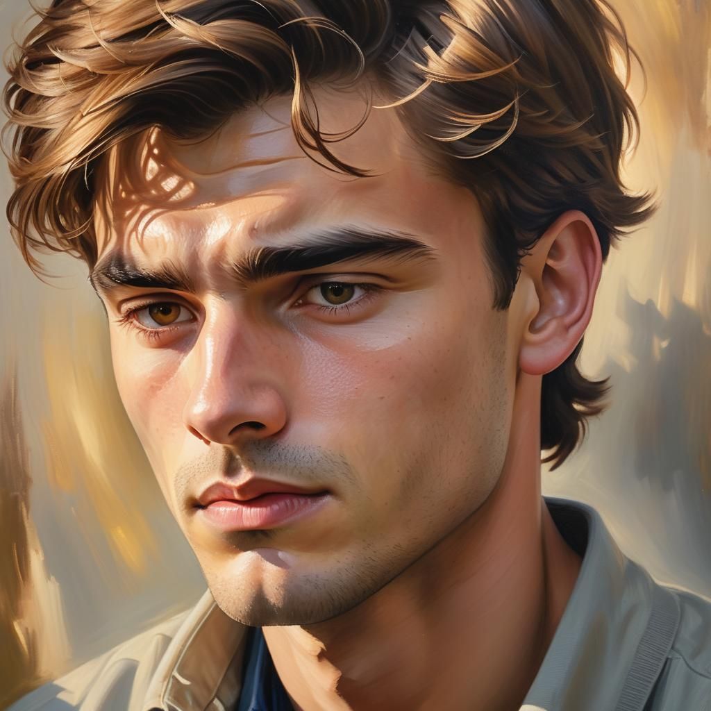 Contemplative Young Man Portrait in Classic Realism Style