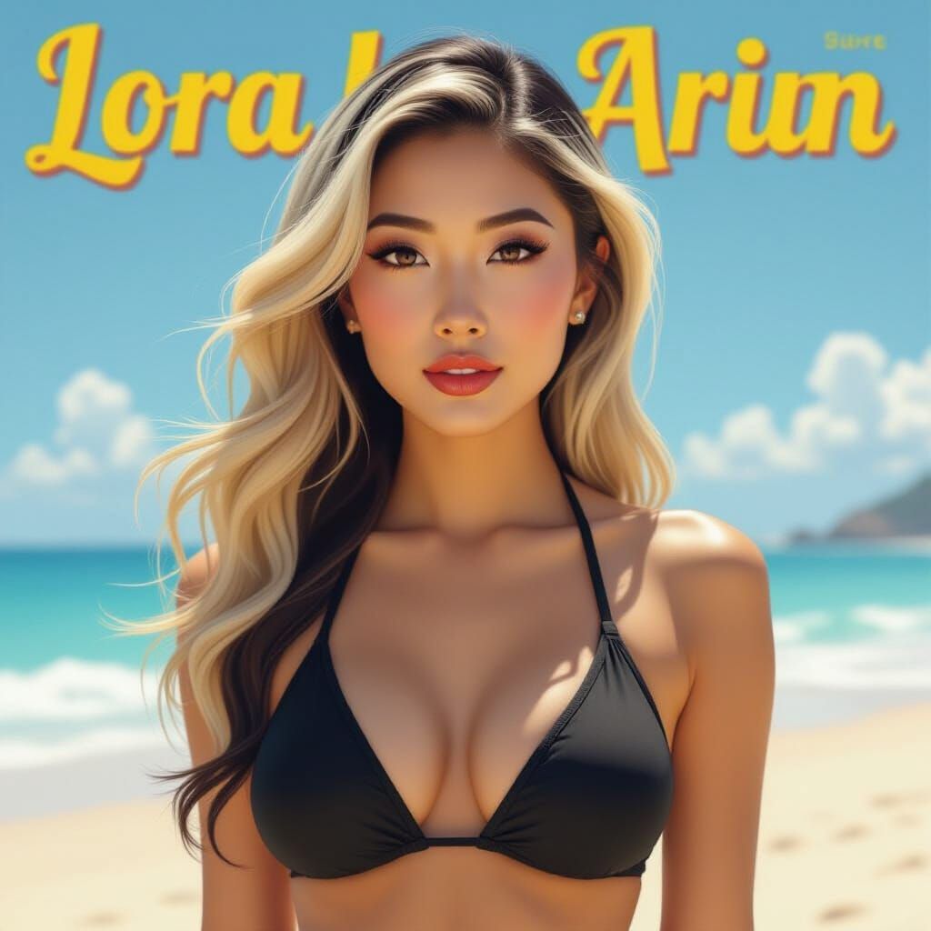 Blonde Asian Pin-Up Woman on California Beach