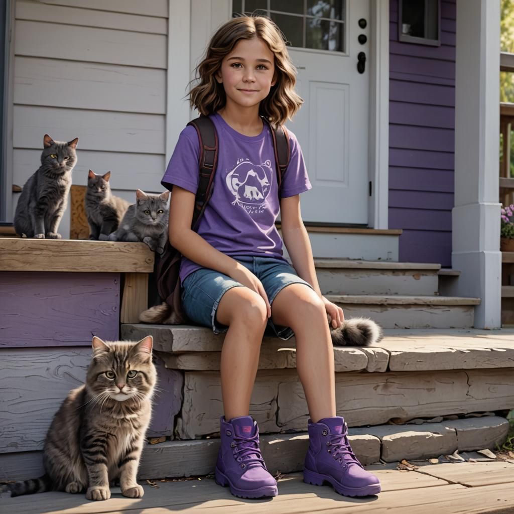 Girl with Cats on Porch in Detailed Matte Painting