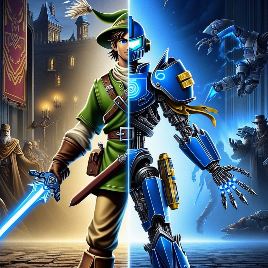 Link and Mega Man Fusion in Video Game Art