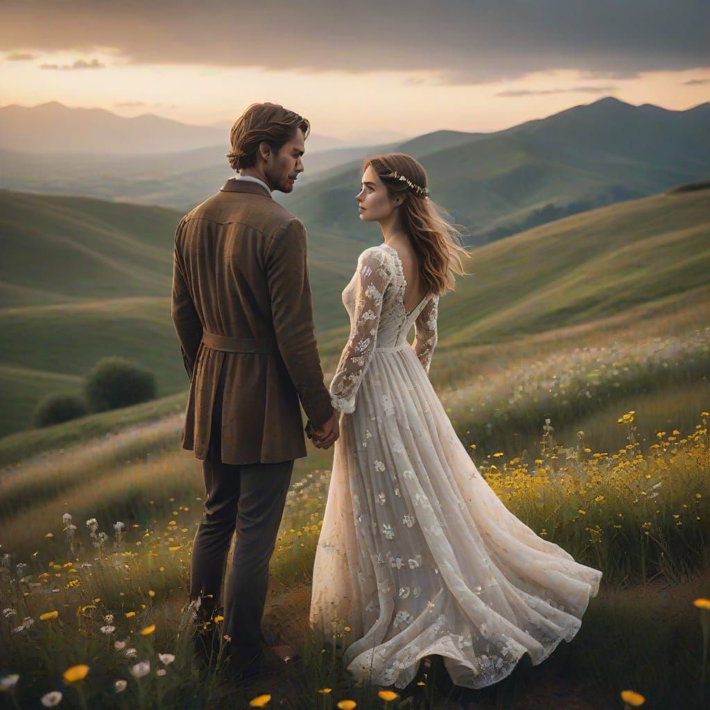 Ethereal Nighttime Romance in a Dreamy Fantasy Landscape