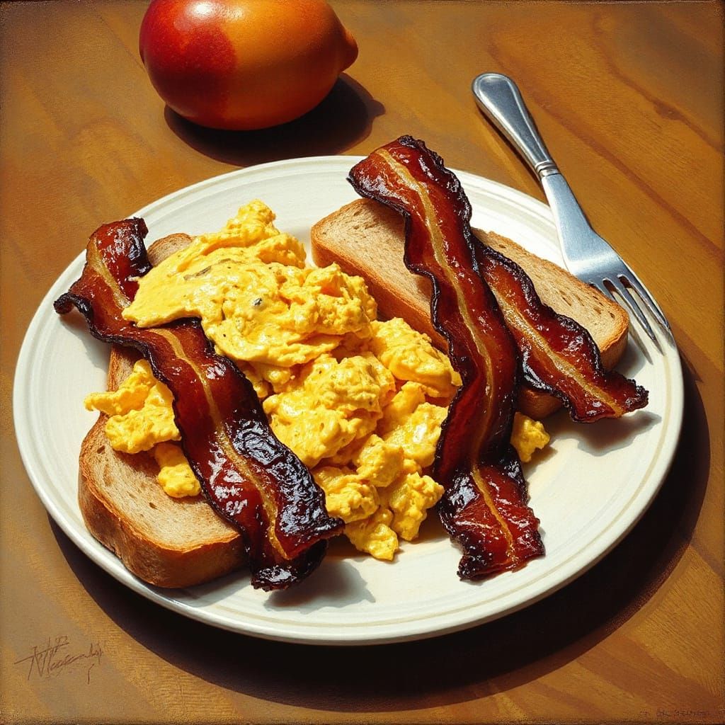 Bacon and Eggs Still Life in Bold Colors