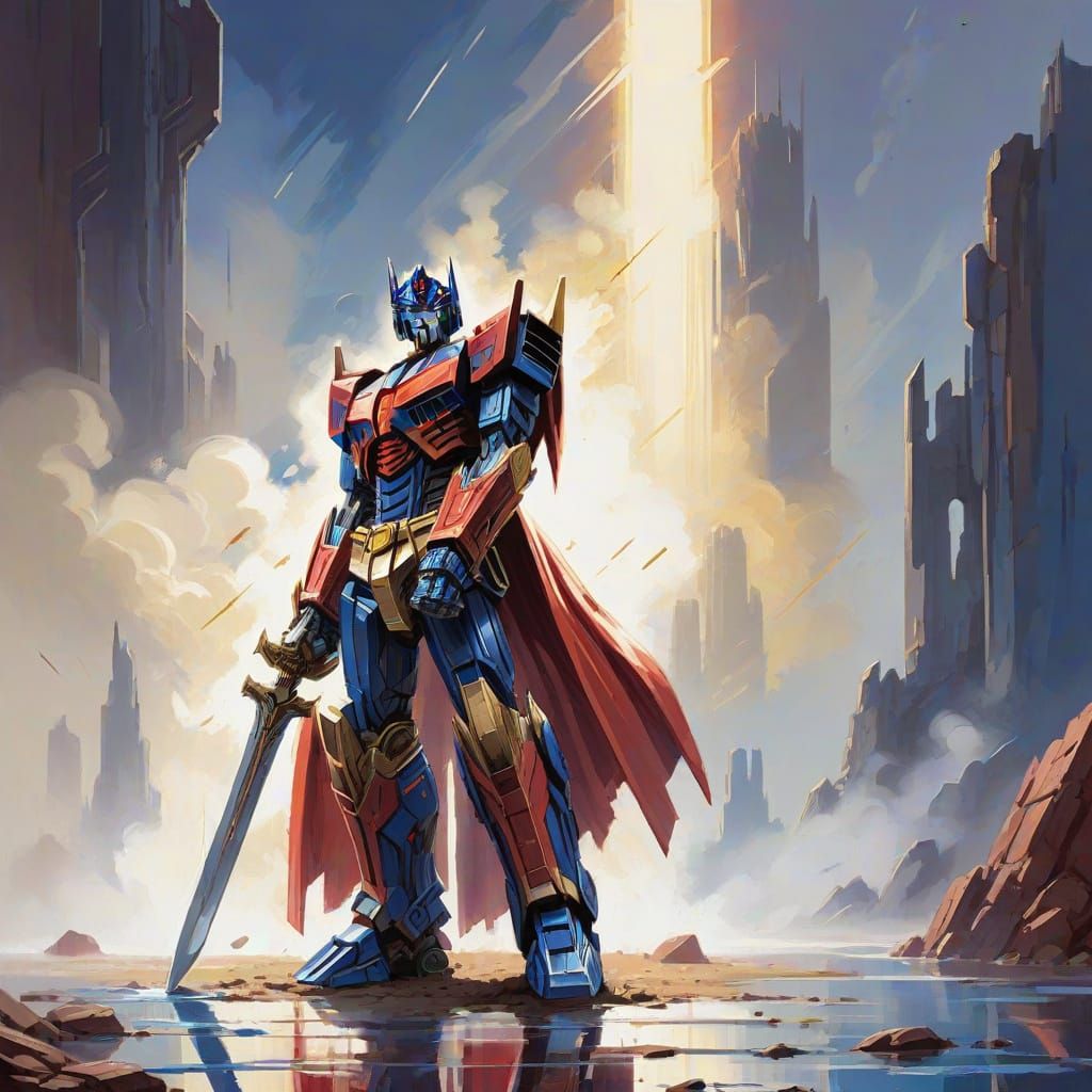 Optimus Prime in Comic Book Style Gouache Painting